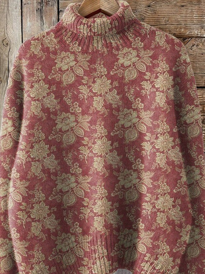 Gisèle | Pull Col Roulé Fleuri Vintage