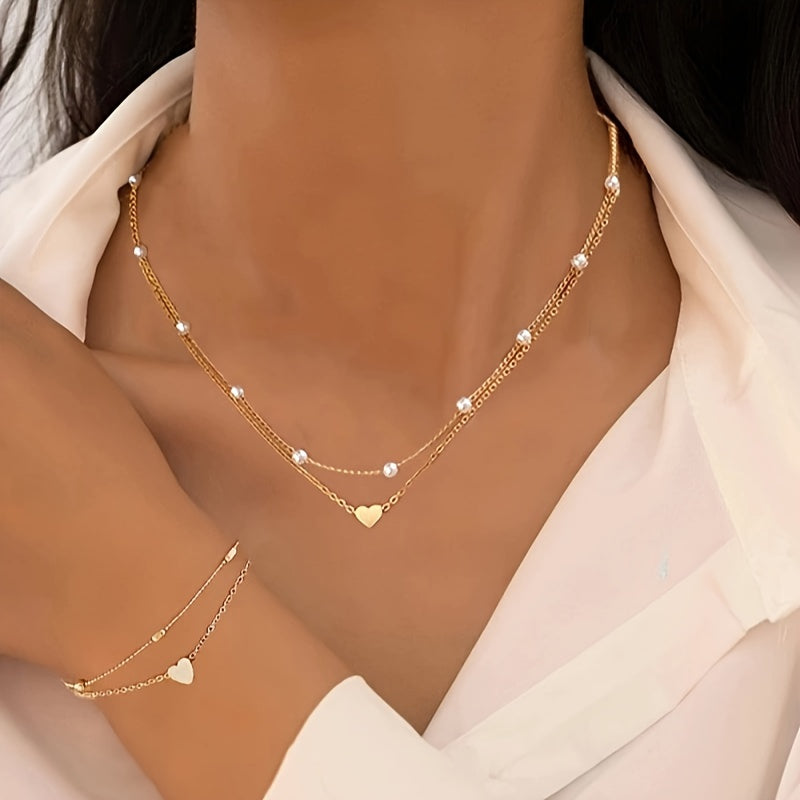 Margaux | Set Bijoux Cœur & Perles Superposés