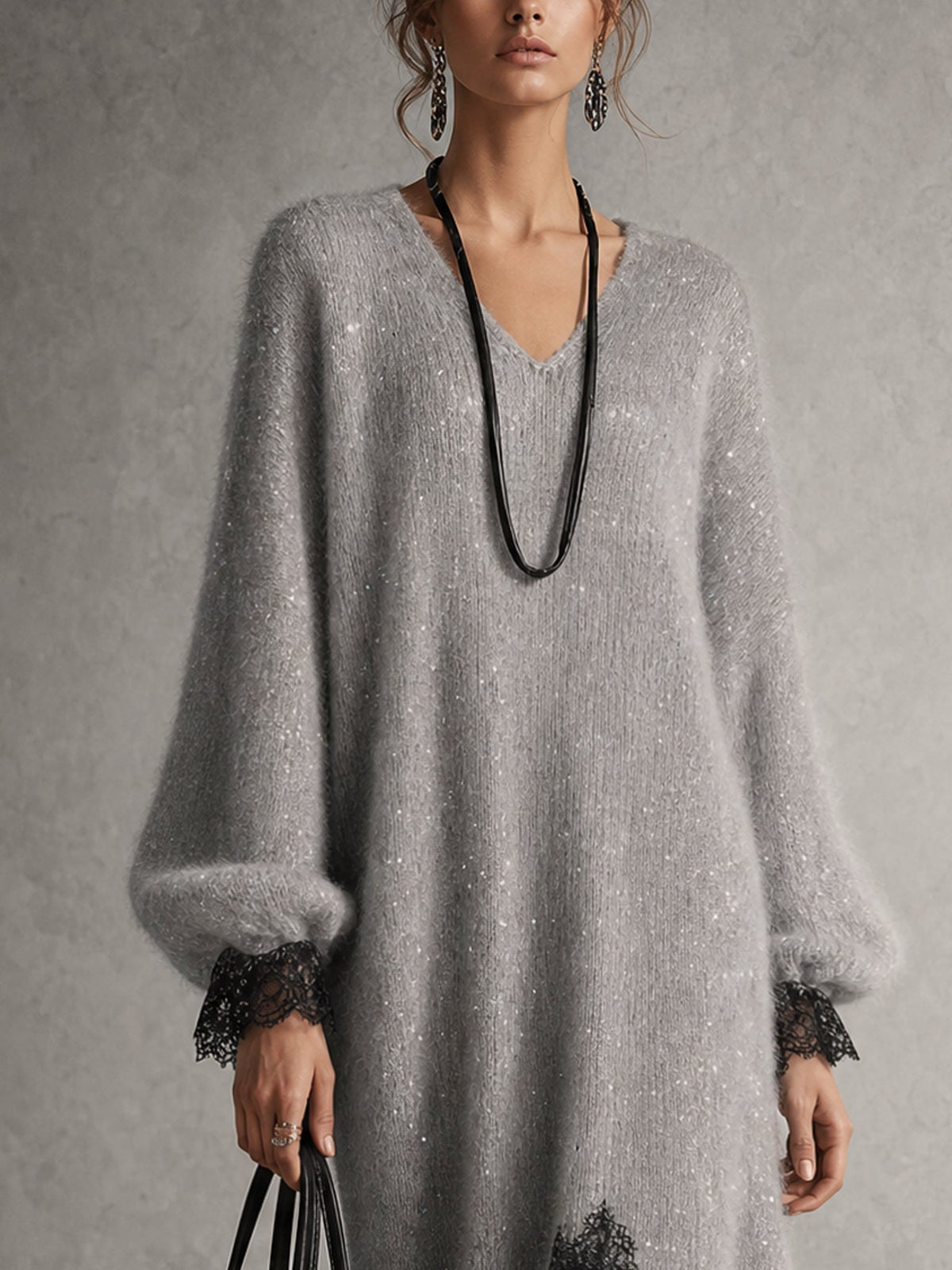 Grazia | Robe midi grise à ourlet ajouré