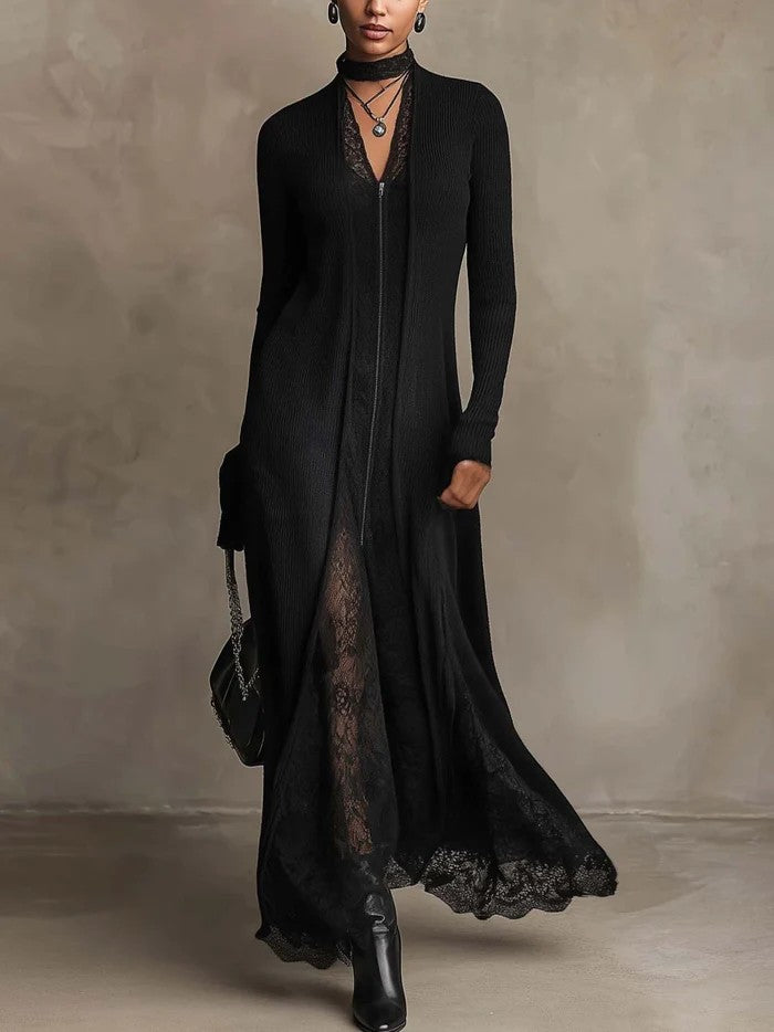 Solenne | Robe Maxi Côtelée Noire