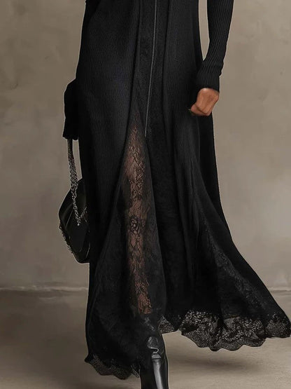 Solenne | Robe Maxi Côtelée Noire