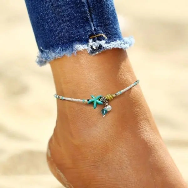 Coralie | Bracelet de Cheville Étoile et Coquillage aux Pierres Naturelles