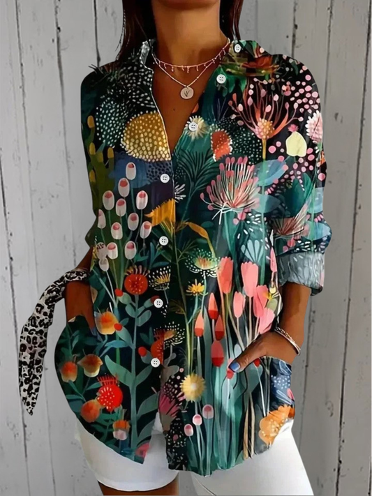 Angèle | Blouse Artistique Vive à Boutons