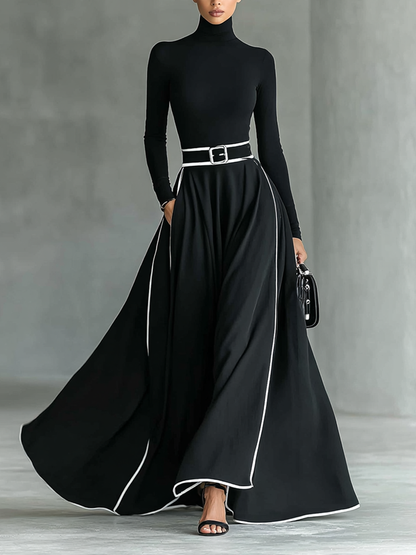 Gina | Robe longue à col montant et surpiqûres