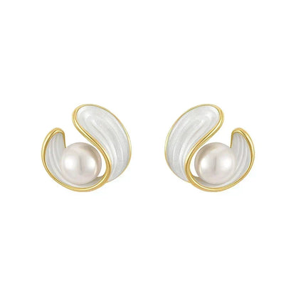 Iris | Boucles d'Oreilles Pendantes Opale & Perle Dorées
