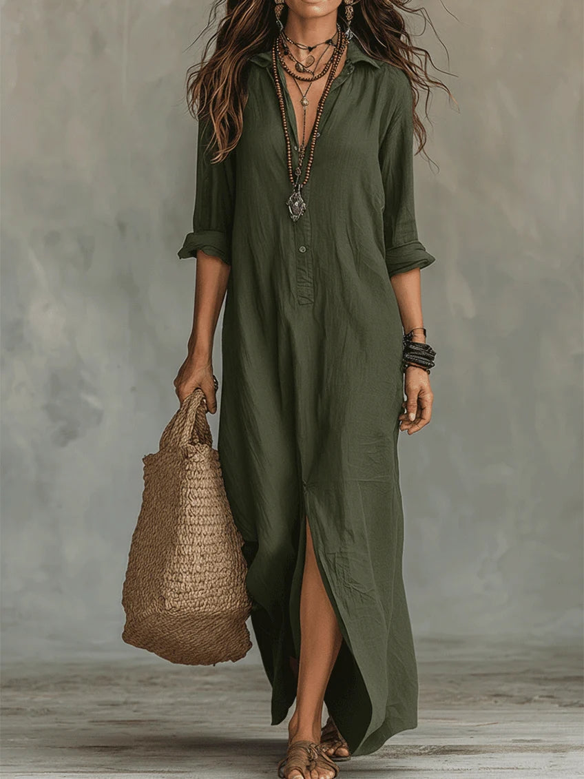 Soline | Robe Maxi Noire à Coupe Large et Boutons