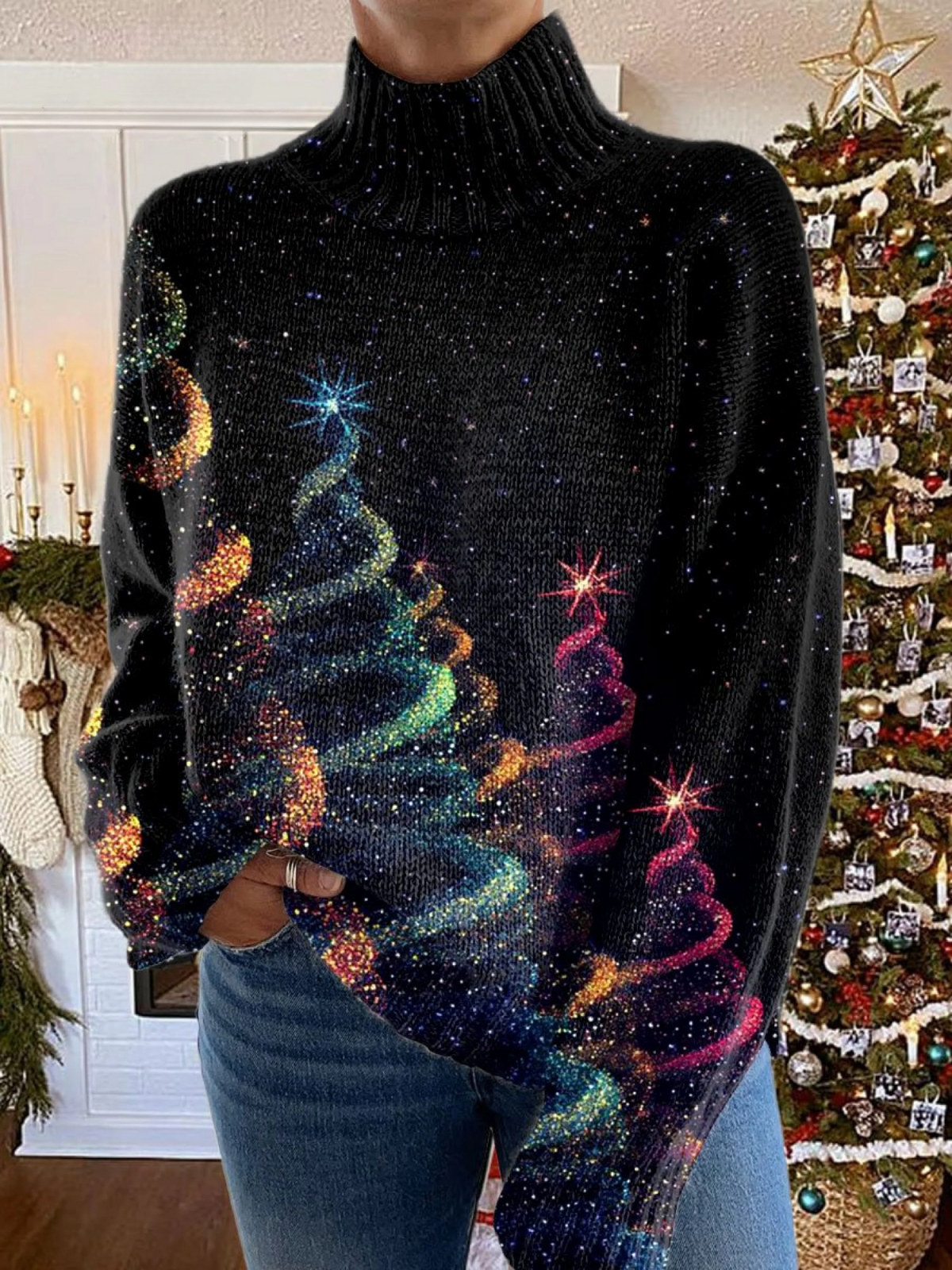 Colette | Pull Col Roulé Scintillant de Noël