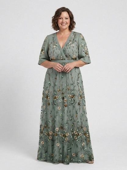 Émilie | Robe Maxi Fleurie, Manches Courtes