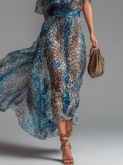 Sauvage | Robe longue à imprimé léopard et épaules dénudées