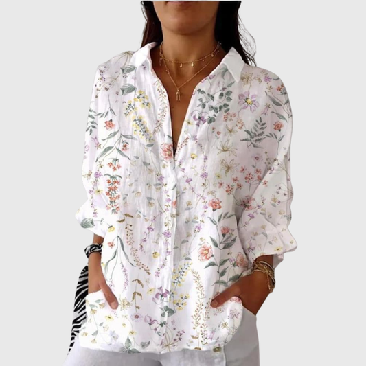 Clémence | Blouse Blanche à Motifs