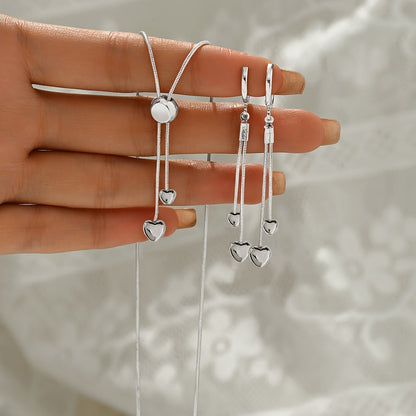 Rosalie | Set Collier Pendentif Cœur Ajustable & Boucles d'Oreilles