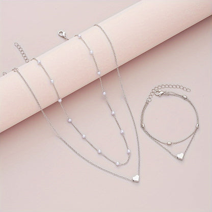 Margaux | Set Bijoux Cœur & Perles Superposés