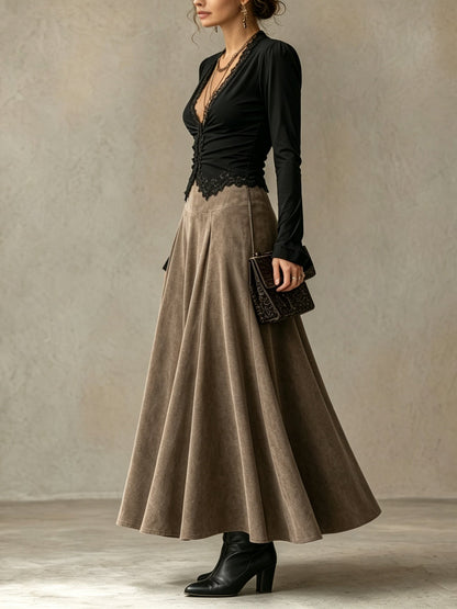 Albane | Ensemble Top et Jupe Maxi, Noir et Taupe