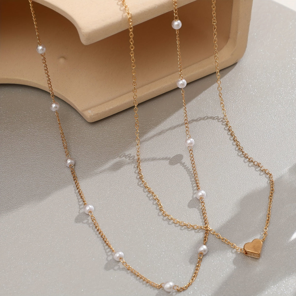 Margaux | Set Bijoux Cœur & Perles Superposés