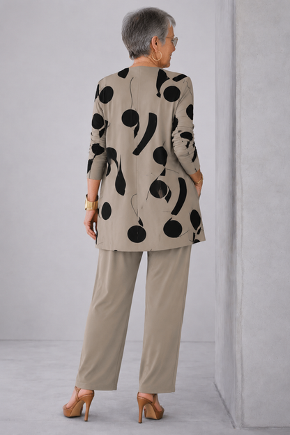 Silvia | Ensemble 3 pièces taupe à imprimé noir
