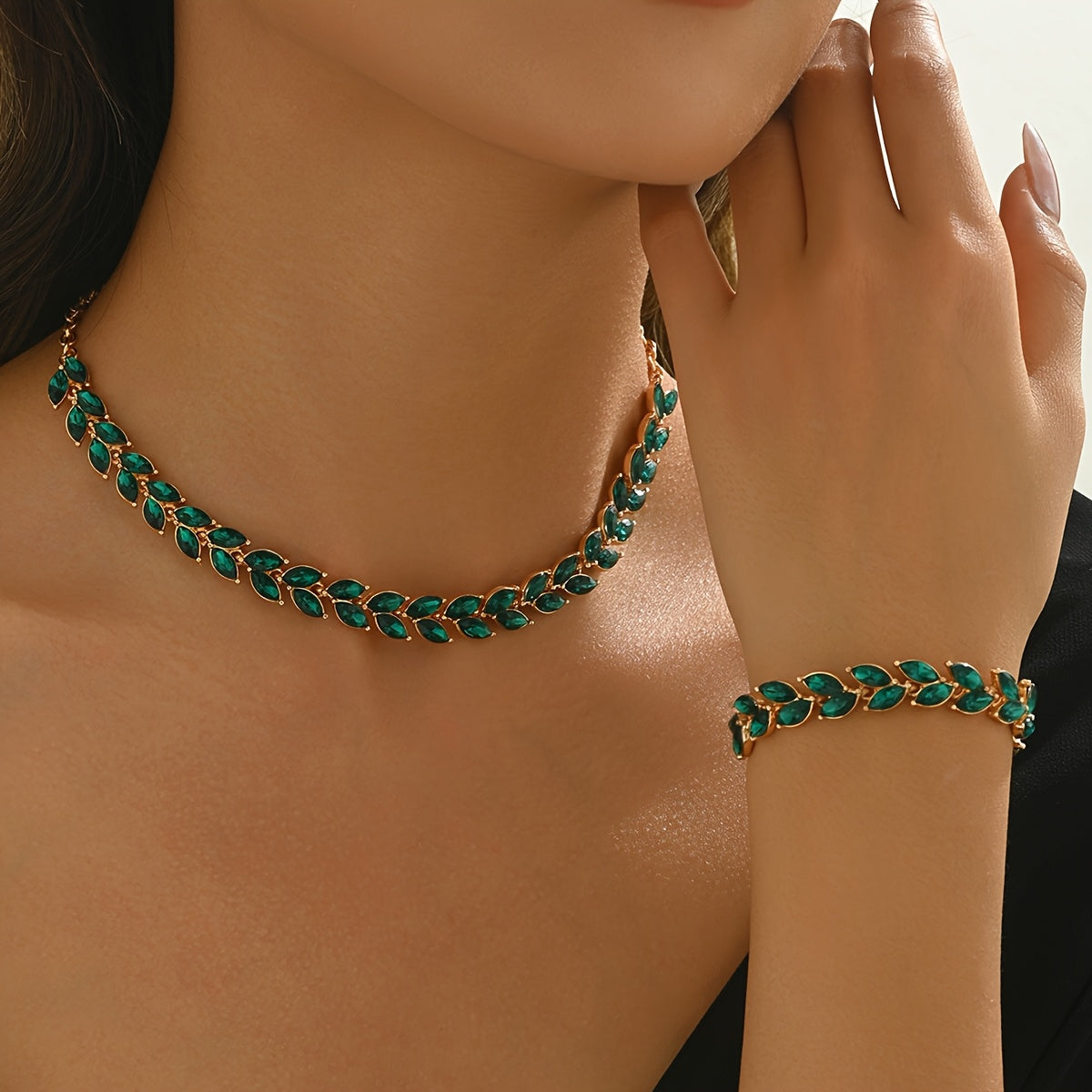Émeraude | Duo Collier & Bracelet Cristal Vert