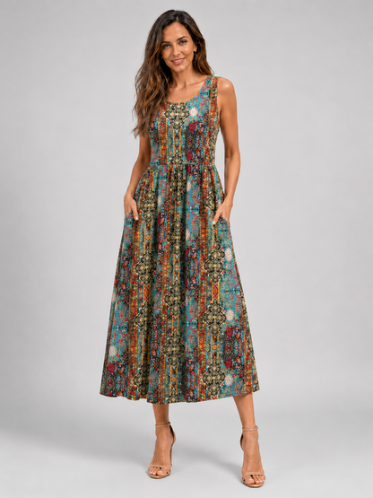 Françoise | Robe Midi Bohème, Col Halter