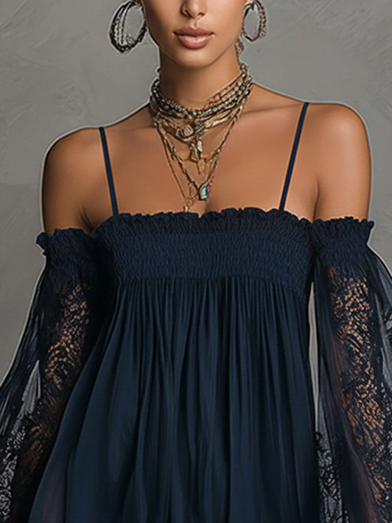 Noémie | Robe courte bleu marine à épaules dénudées