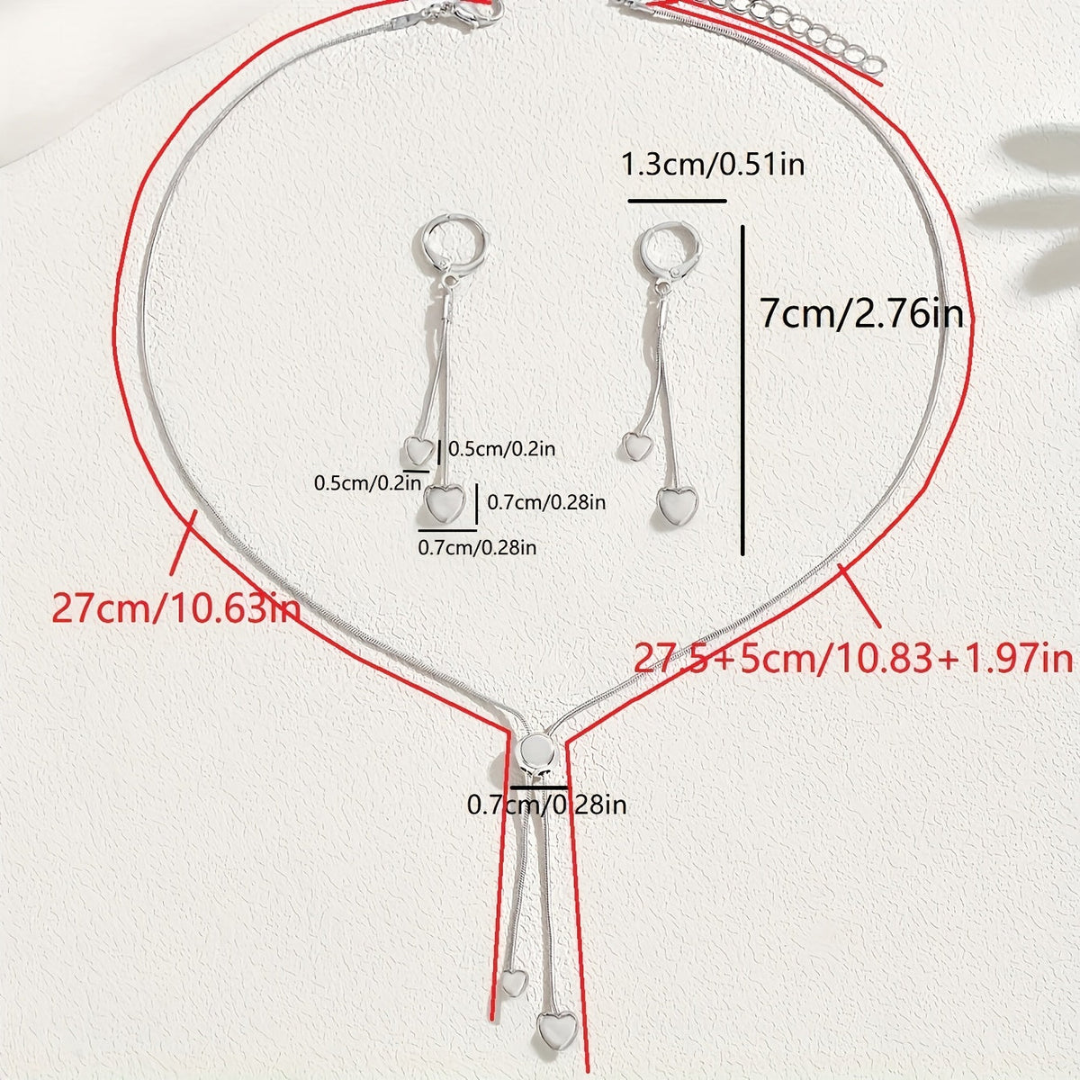 Rosalie | Set Collier Pendentif Cœur Ajustable & Boucles d'Oreilles