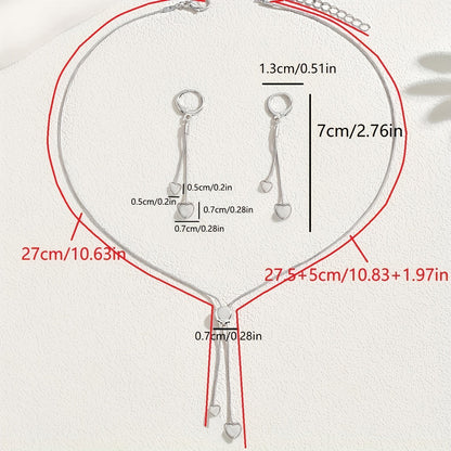 Rosalie | Set Collier Pendentif Cœur Ajustable & Boucles d'Oreilles