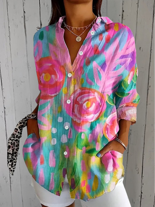 Annick | Blouse Artistique Vive à Boutons