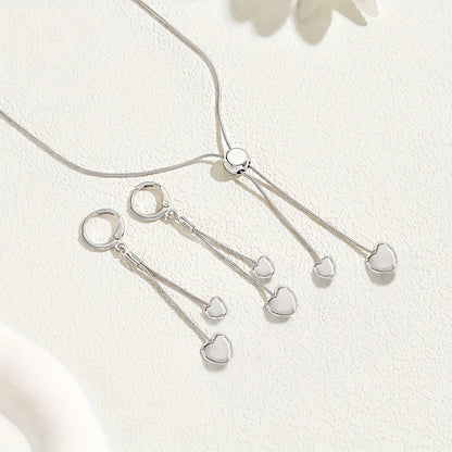 Rosalie | Set Collier Pendentif Cœur Ajustable & Boucles d'Oreilles