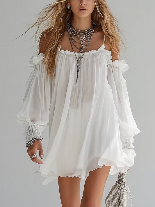 Romane | Mini Robe Flottante Bohème, Épaules Dénudées