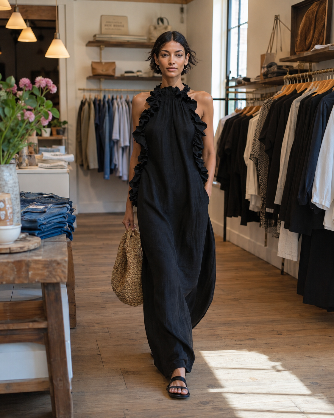 Léonore | Robe Maxi Sans Manches, Volants