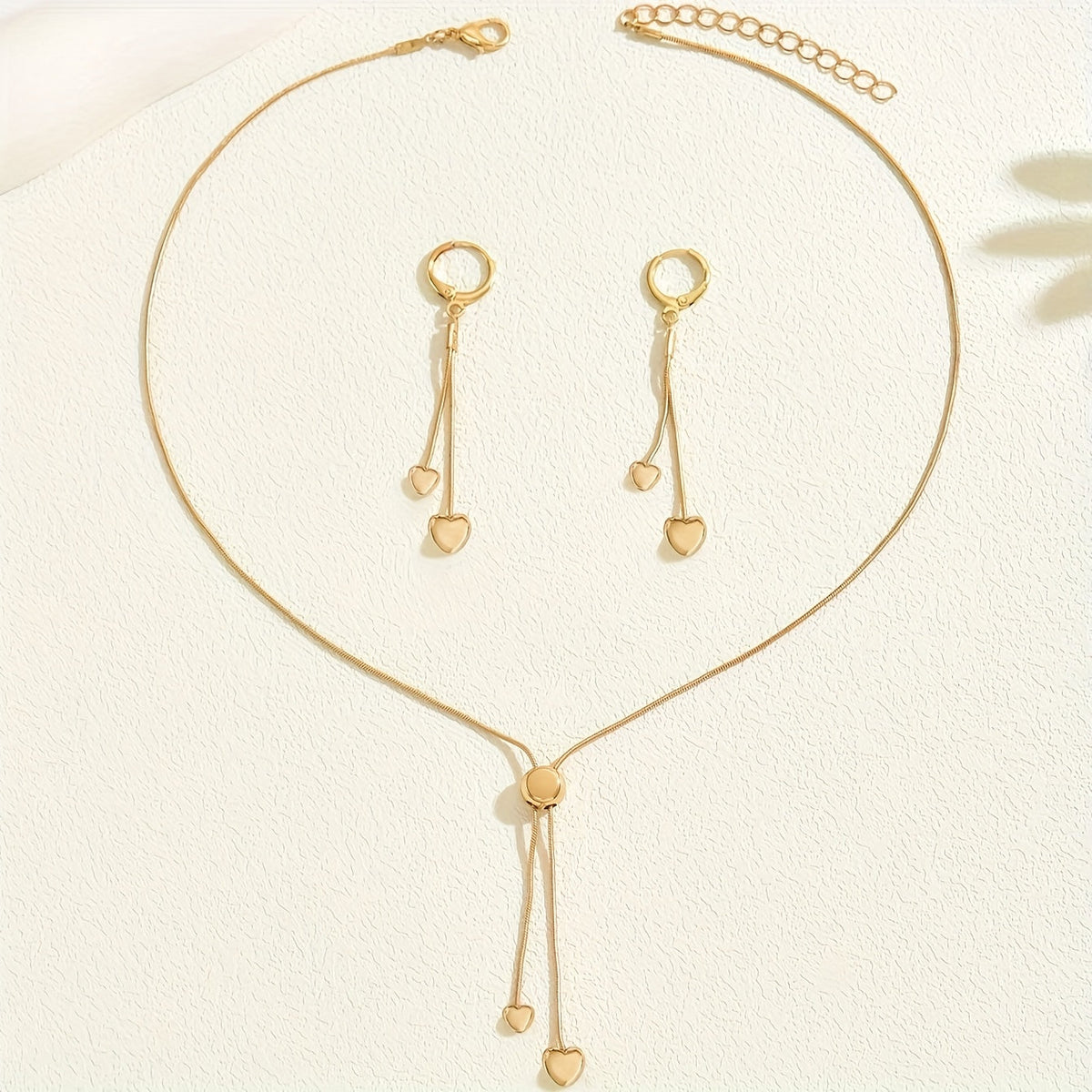 Rosalie | Set Collier Pendentif Cœur Ajustable & Boucles d'Oreilles