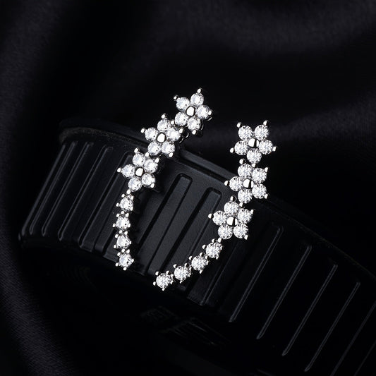 Boucles d'Oreilles Dorées Fleurs en Strass