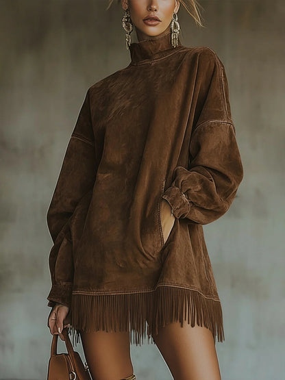 Gabrielle | Robe à Col Montant et Franges