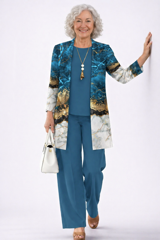 Tiziana | Ensemble 3 pièces bleu et marbre doré