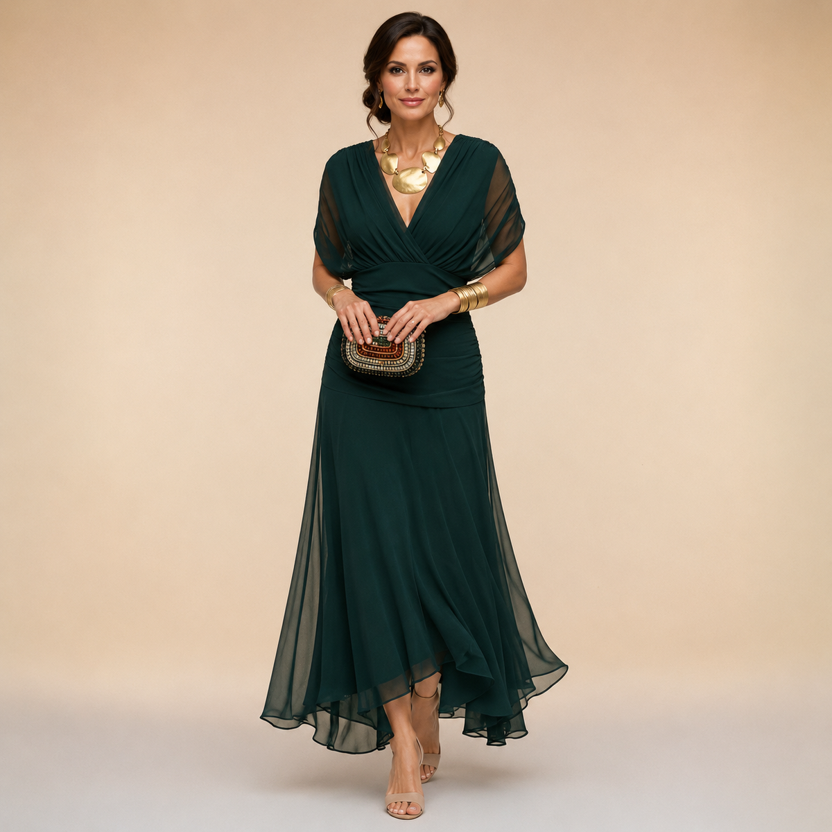 Émilie | Robe Longue de Soirée Drapée Col en V