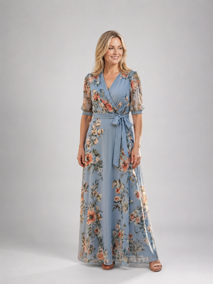 Léna | Robe Maxi Fleurie, Col en V