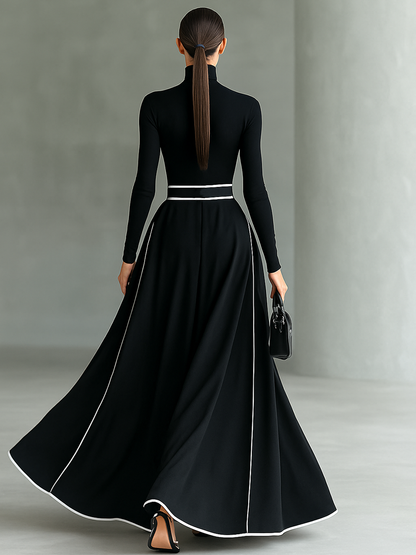 Gina | Robe longue à col montant et surpiqûres