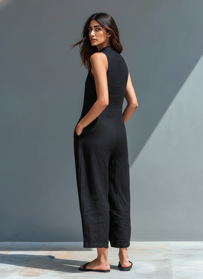 Bérengère | Combinaison Sans Manches à Col Haut avec Boutons
