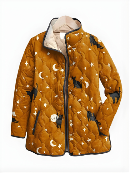 Maylis | Veste Matelassée Noire à Motif Chat