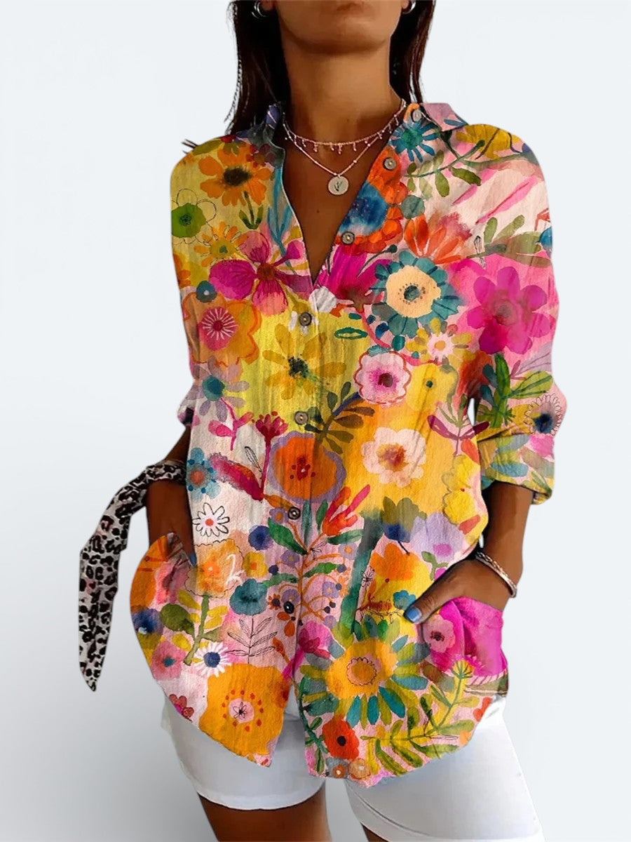 Valérie | Blouse Artistique Vive à Boutons