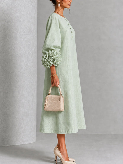 Sabine | Robe Boutonnée Fleurie Vert Sauge