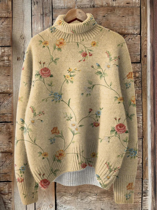 Flore | Pull Col Roulé Fleuri Vintage