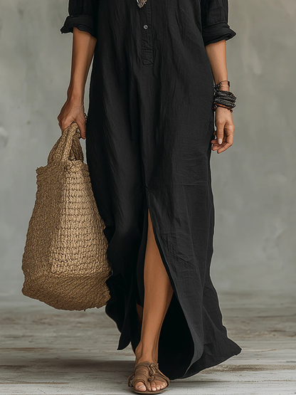 Soline | Robe Maxi Noire à Coupe Large et Boutons