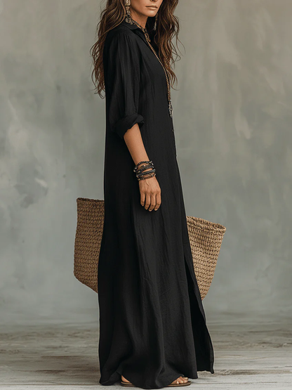 Soline | Robe Maxi Noire à Coupe Large et Boutons
