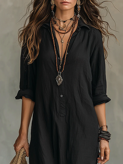 Soline | Robe Maxi Noire à Coupe Large et Boutons