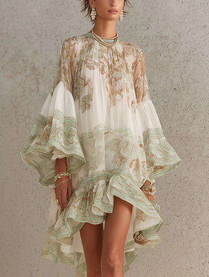 Rosalie | Robe Mini à Manches Volantées et Ourlet Rayé Vert