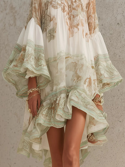 Rosalie | Robe Mini à Manches Volantées et Ourlet Rayé Vert