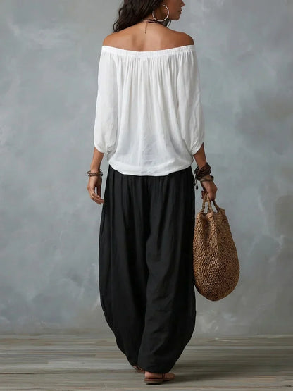 Clotilde | Ensemble Blanc Top Bustier et Pantalon Ballon Ample