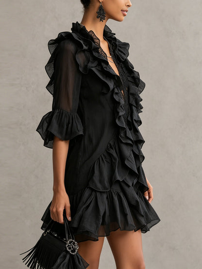 Anaïs | Robe Mini Noire à Volants