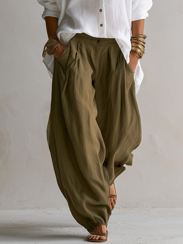 Zélie | Ensemble Chemise Blanche Ample et Pantalon Ballon Vert à Jambe Large