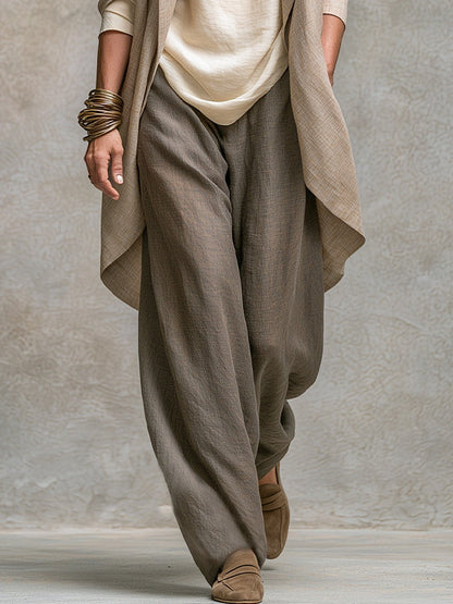 Constance | Ensemble Trois Pièces Beige et Gris, Casual à Superpositions, avec Pantalon Palazzo, Élégant