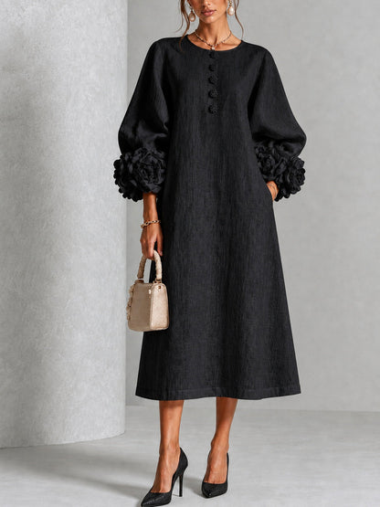 Néva | Robe Boutonnée Fleurie Noire